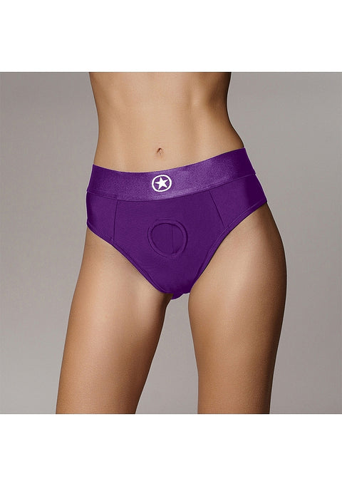 Ouch Vibrating Strap-on Thong with Removable Butt Straps - Purple - XS/S