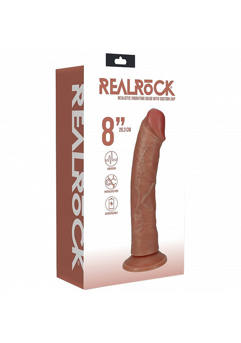 Realrock 8" Vibrating Cock - Regular Curved - Tan