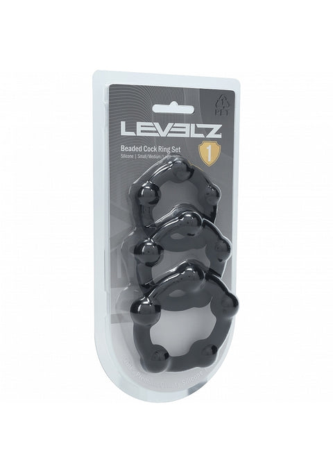 Packaged Levelz braided cock ring set on a white background