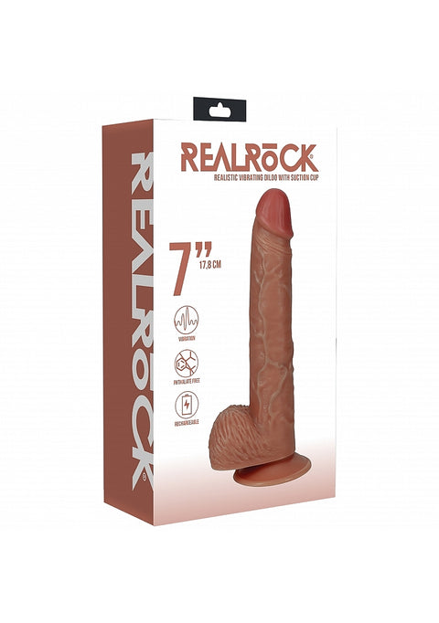 Realrock 7" Vibrating Cock With Balls - Regular Straight - Tan