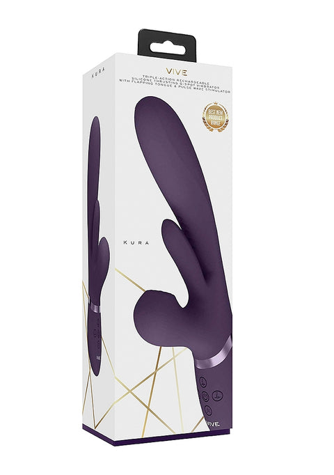 Vive Kura Thrusting G-Spot Flapper Pulse Wave Clit Stimulator - Purple