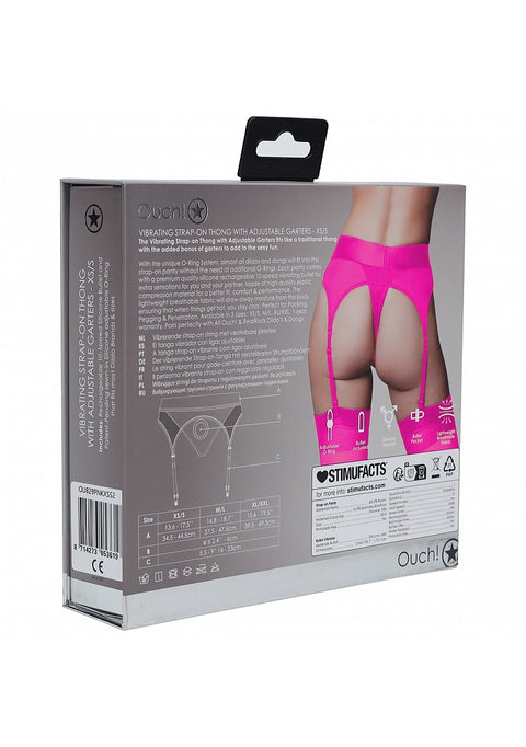 Ouch Vibrating Strap-on Thong with Adjustable Garters - Pink - XS/S