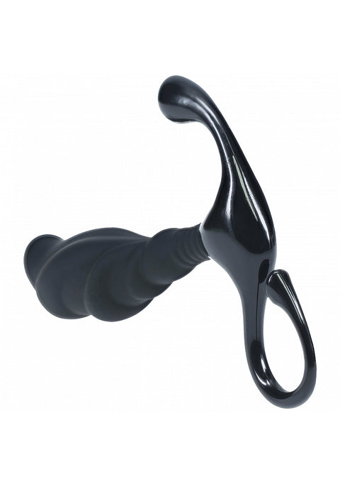Levelz Rippled with Hard Loop Silicone Prostate Massager Large Black