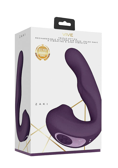 Vive Zaki Rechargeable Silicone Airwave-Pulse Wave Vibrating G-Spot Vibrator - Purple