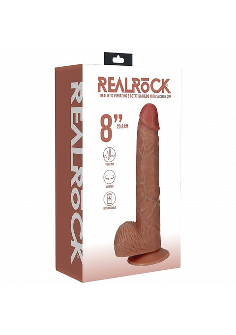 Realrock 8" Vibrating and Rotating Cock With Balls - Regular Straight - Tan
