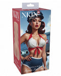 Boxed action figure of a superheroine with a red and white costume