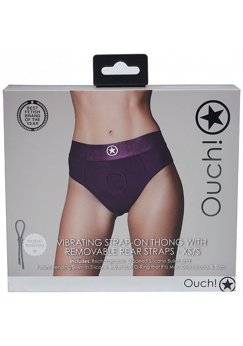 Ouch Vibrating Strap-on Thong with Removable Butt Straps - Purple - XS/S