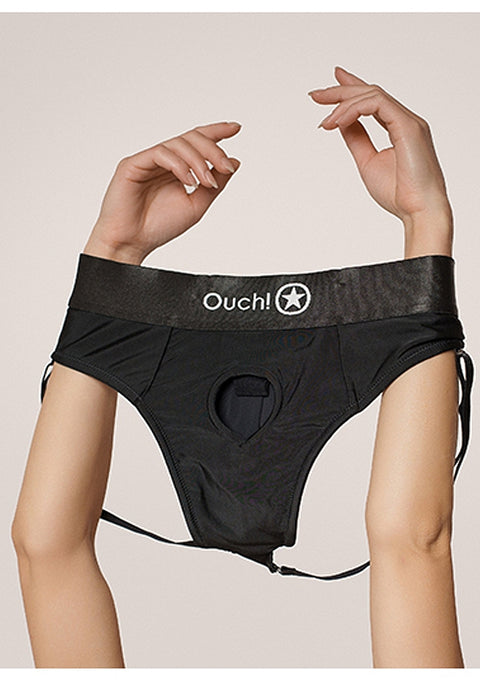 Ouch Vibrating Strap-on Thong with Removable Butt Straps - Black - XS/S