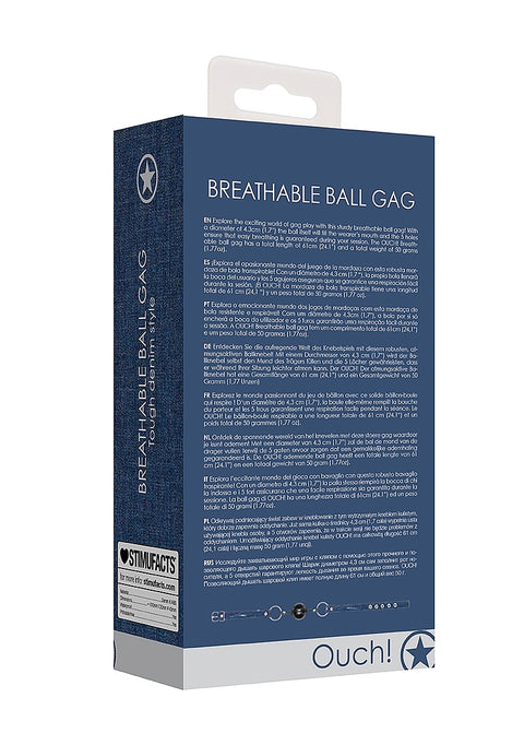 Ouch Denim Breathable Ball Gag Blue