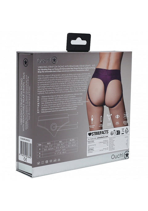 Ouch Vibrating Strap-on Thong with Removable Butt Straps - Purple - XS/S