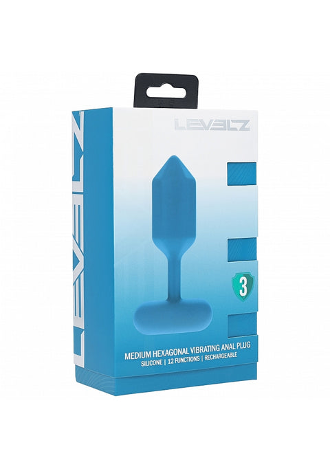 Levelz Hexagonal Vibrating Silicone Anal Plug Medium Teal