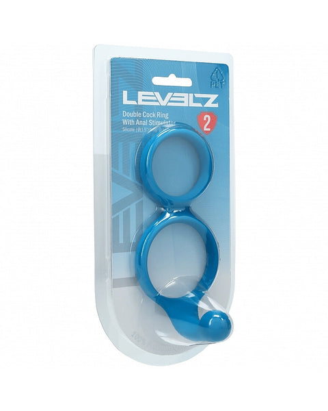 Levelz Silicone Double Cock Ring with Anal Stimulator Teal