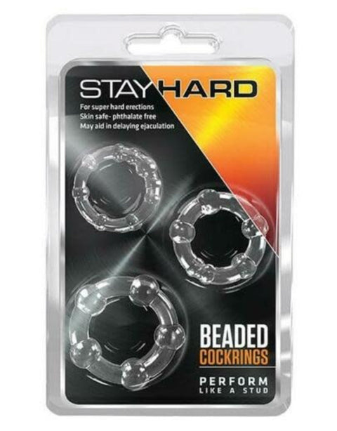 Stay Hard Beaded Cock Rings Clear